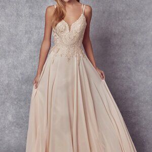 NEW CHAMPAGNE Embroidered lace bodice chiffon prom Party Evening Gown Dress J240